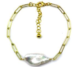 Bracelet Big Chain gold + pearl baroque (BR29) 18K GP