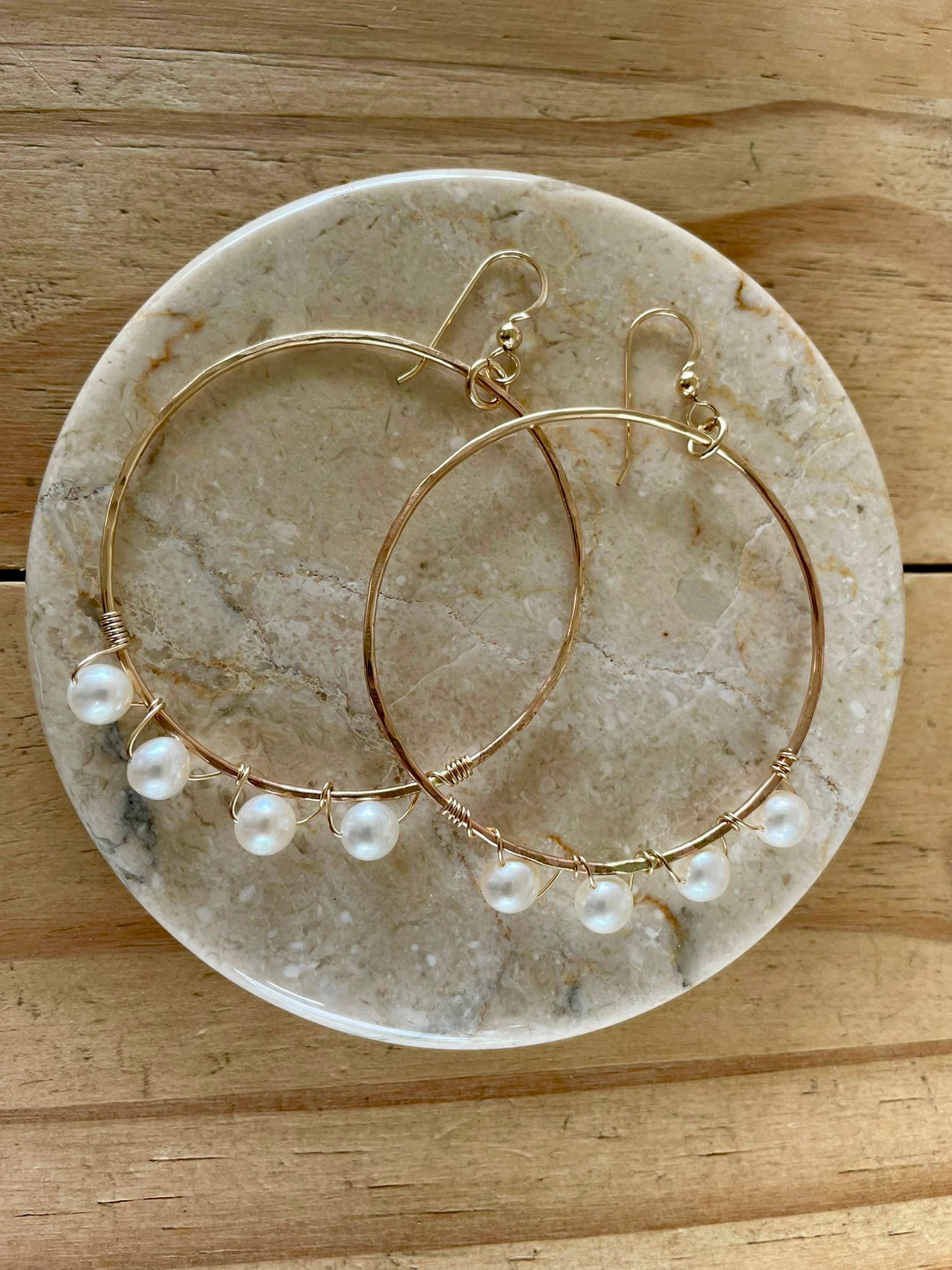 Earrings Angel Hoop with Fresh Water Pearls 14K Gold Fill (Medium)