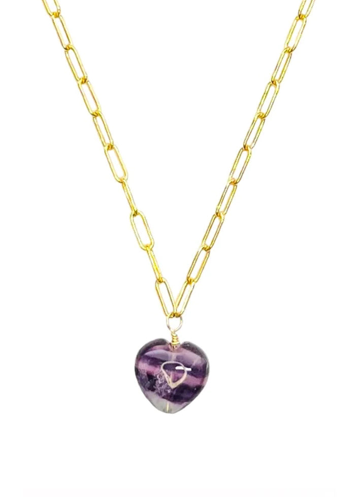 Necklace  Corazon Fluorite Heart Shape 14K GF