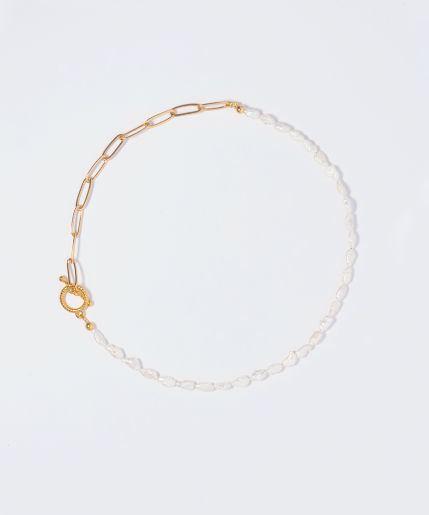Necklace Choker Mini Pearl + Chain 18K GP (NK27 )