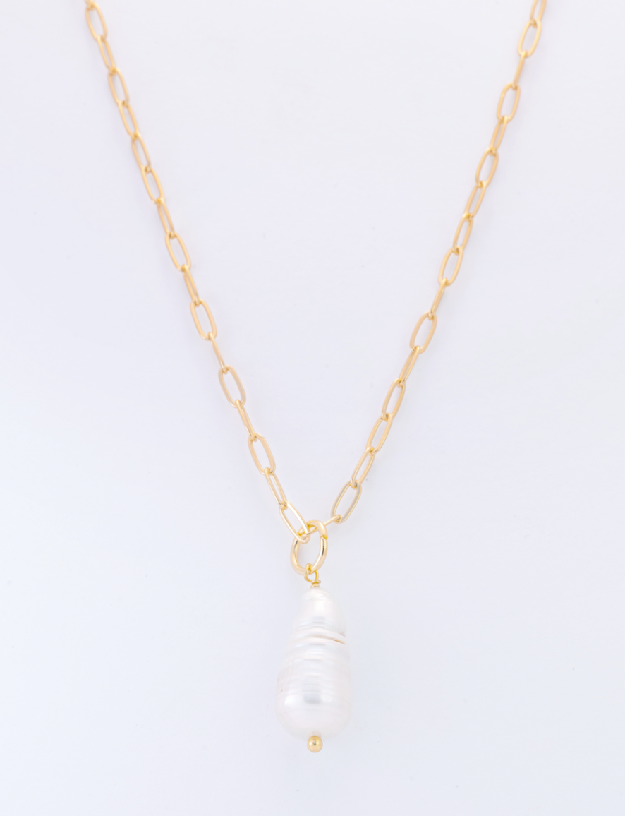 Necklace Baroque Pearl + Chain 18K GP (NK26)