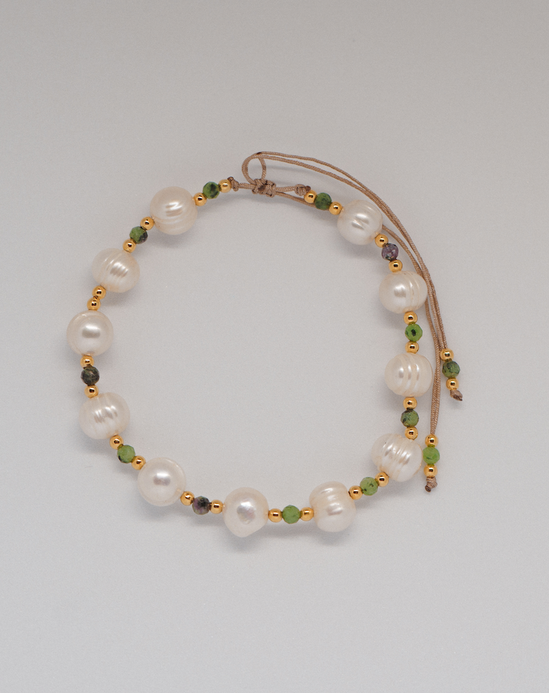 Bracelet Adjustable String Pearl + Cristal (BR34) 18K GP