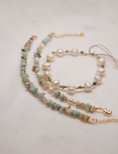 Bracelet Turquoise Chips with Pearl (BR36) 18K Gold Plated