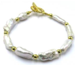 Bracelet Fresh Water Pearl + Dots Gold Platted (BR38) 18K GP
