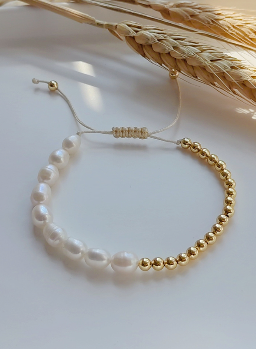 Bracelet Gold Dots + Pearls 18K GP  (BR6) Adjustable