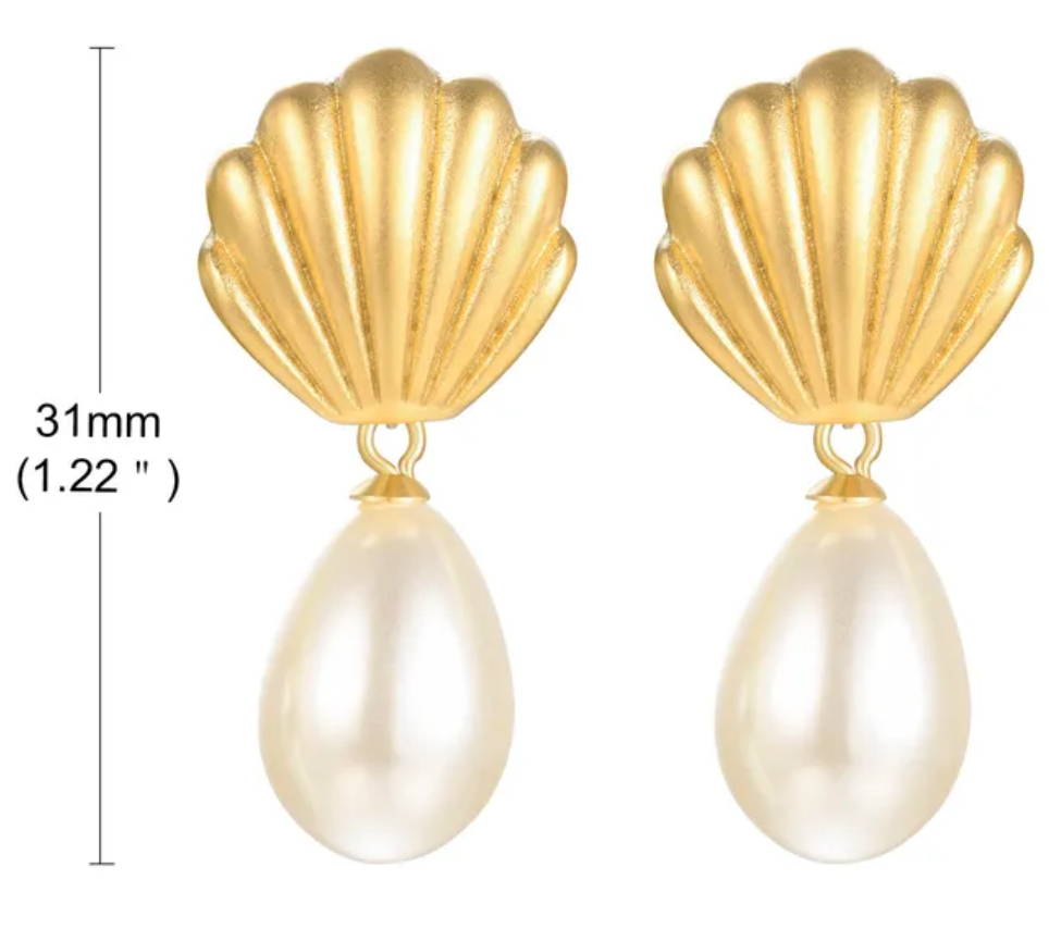 Earrings Pearl Shell Drop 18K GP (ER3)