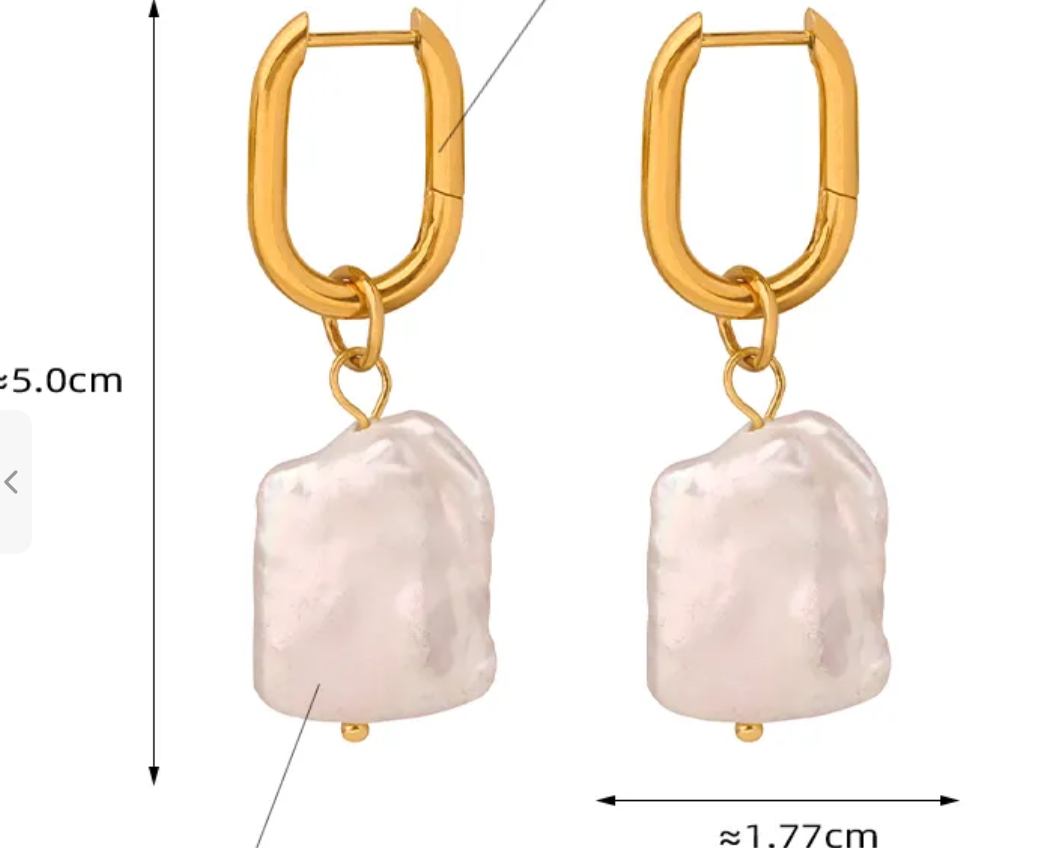 Earrings Geometric Baroque Pearl  Drop 18K GP (ER11)