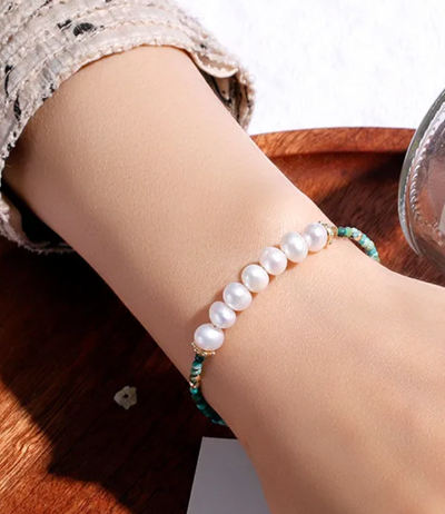 Bracelet Turquoise & Fresh Water Pearl (BR16) 18K GP