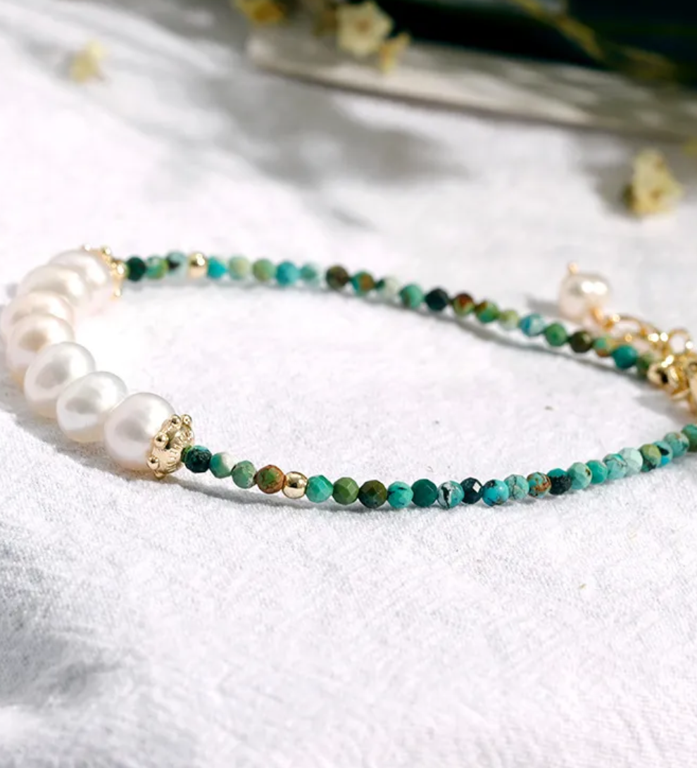 Bracelet Turquoise & Fresh Water Pearl (BR16) 18K GP