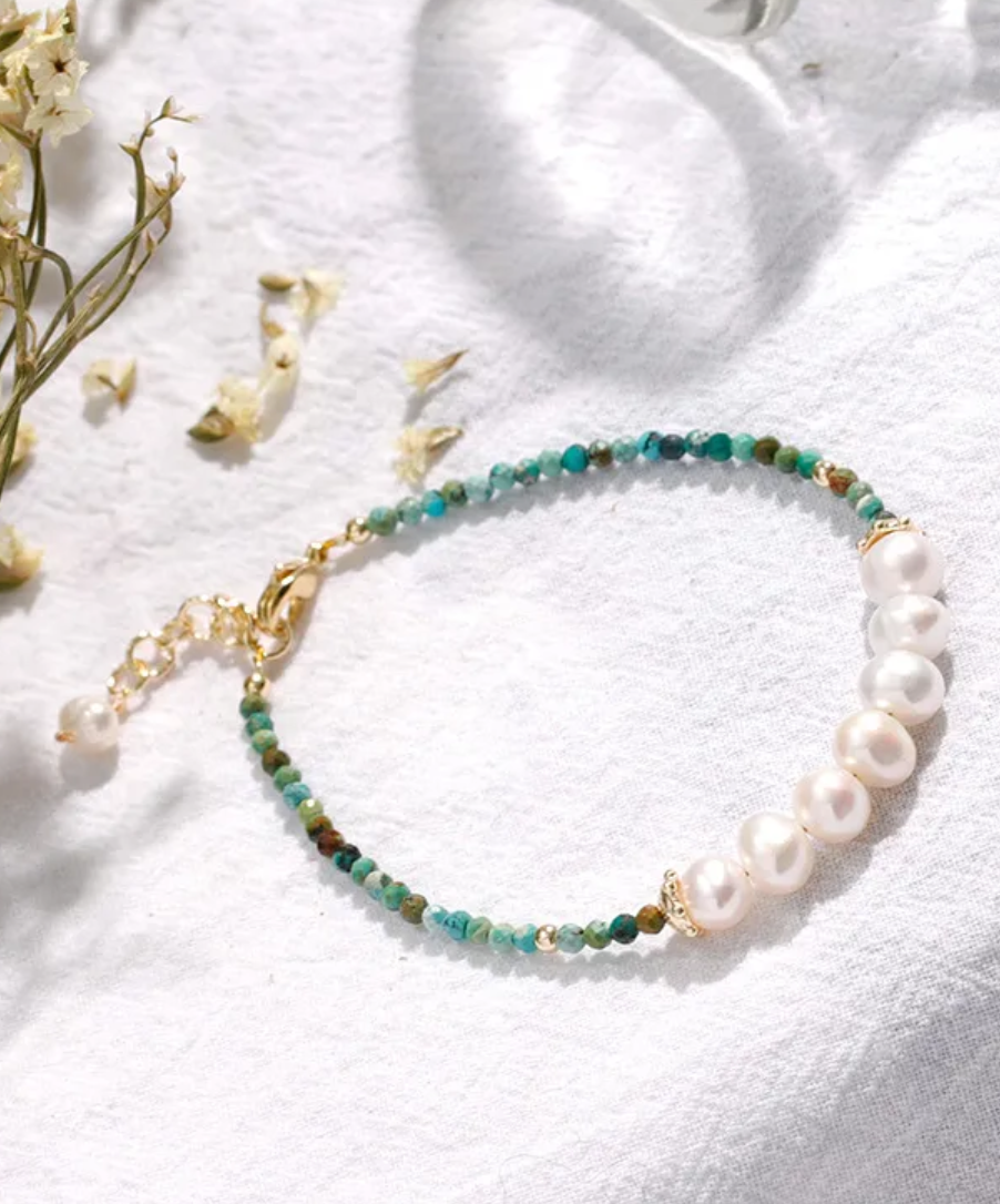 Bracelet Turquoise & Fresh Water Pearl (BR16) 18K GP