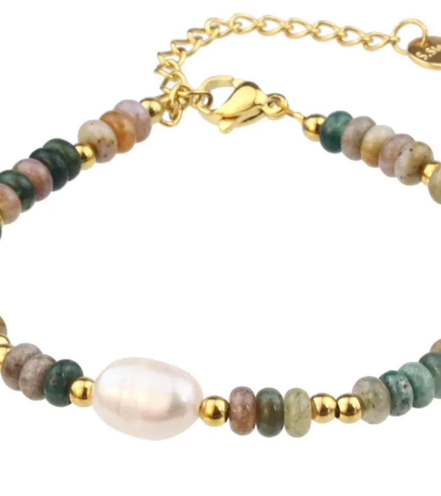 Bracelet Agate & Fresh Water Pearl (BR17) 18K GP