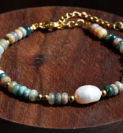 Bracelet Agate & Fresh Water Pearl (BR17) 18K GP