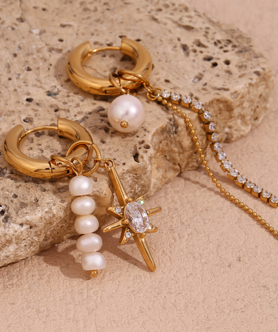 Earrings Freshwater Pearl Star Drop (ER10) 18K GP - NON TARNISH