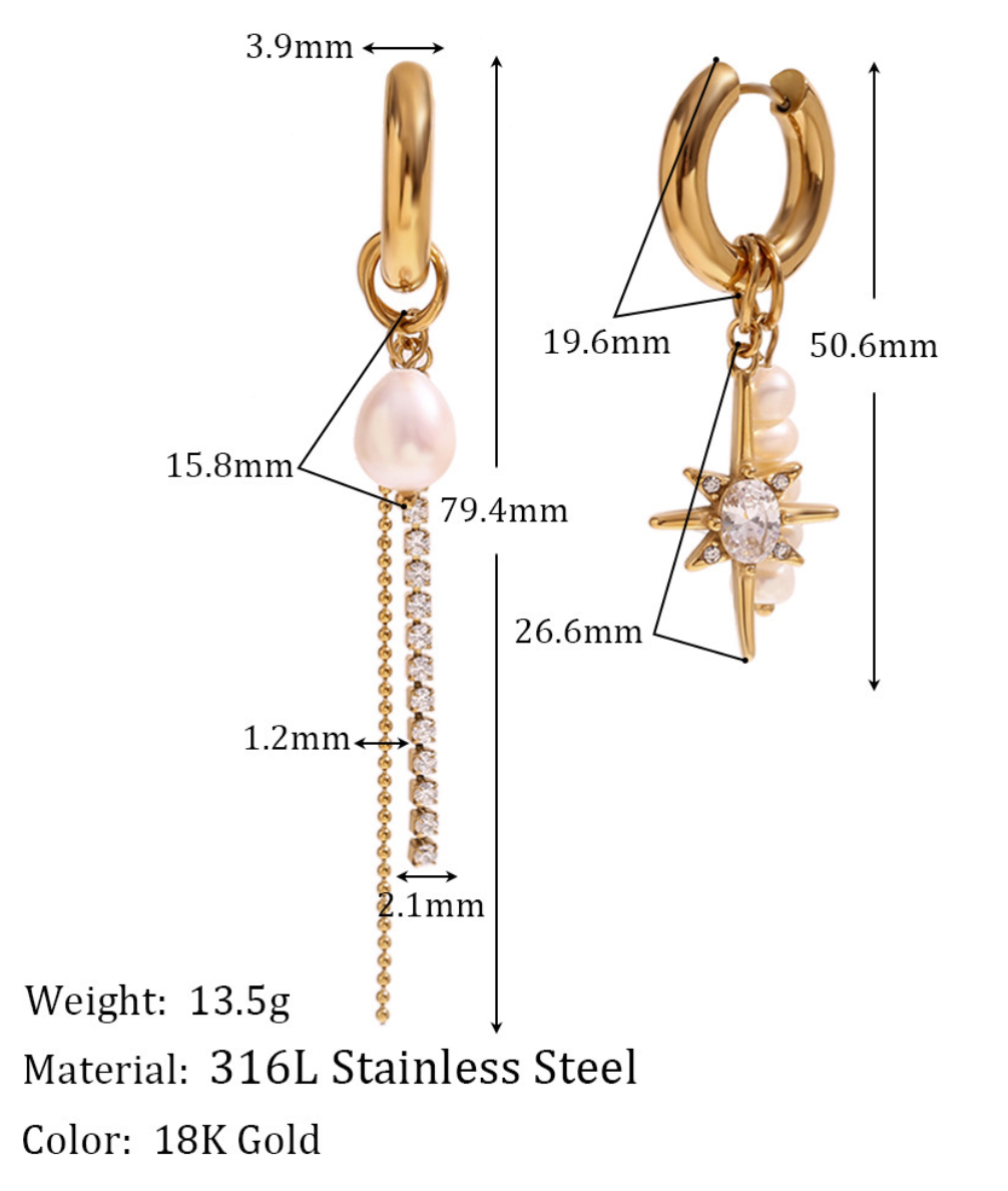 Earrings Freshwater Pearl Star Drop (ER10) 18K GP - NON TARNISH