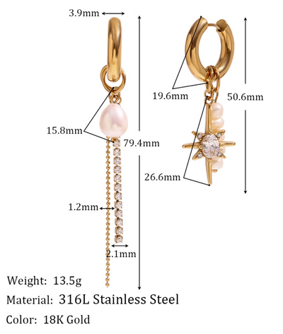 Earrings Freshwater Pearl Star Drop (ER10) 18K GP - NON TARNISH