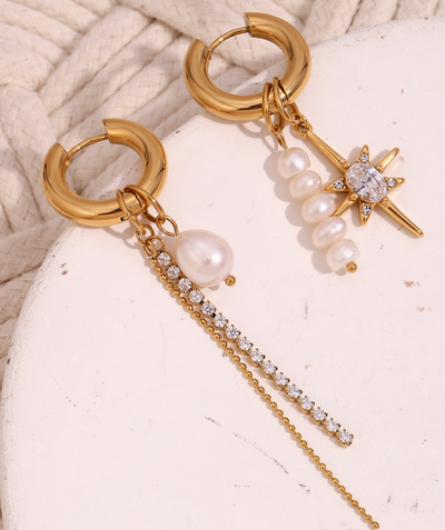 Earrings Freshwater Pearl Star Drop (ER10) 18K GP - NON TARNISH