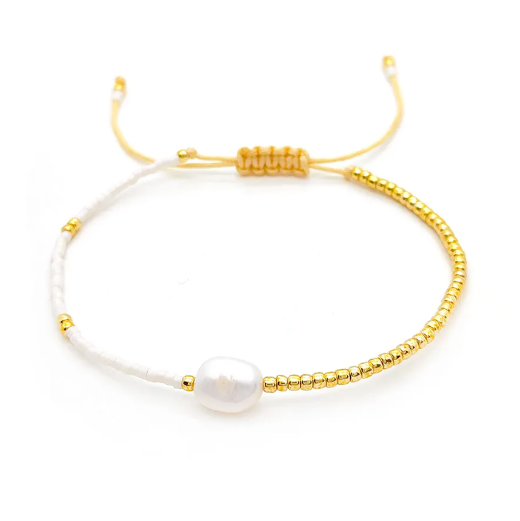 Bracelet Gold Dots + Pearls 18K GP  (BR6) Adjustable - Assorted Styles