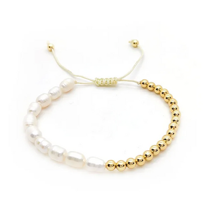 Bracelet Gold Dots + Pearls 18K GP  (BR6) Adjustable - Assorted Styles