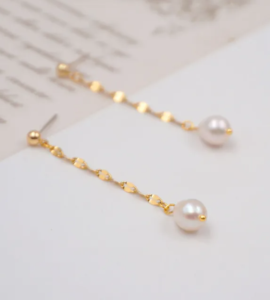 Earrings Drop Pearl  (ER34) 14K GP - NON TARNISH - Assorted Colors
