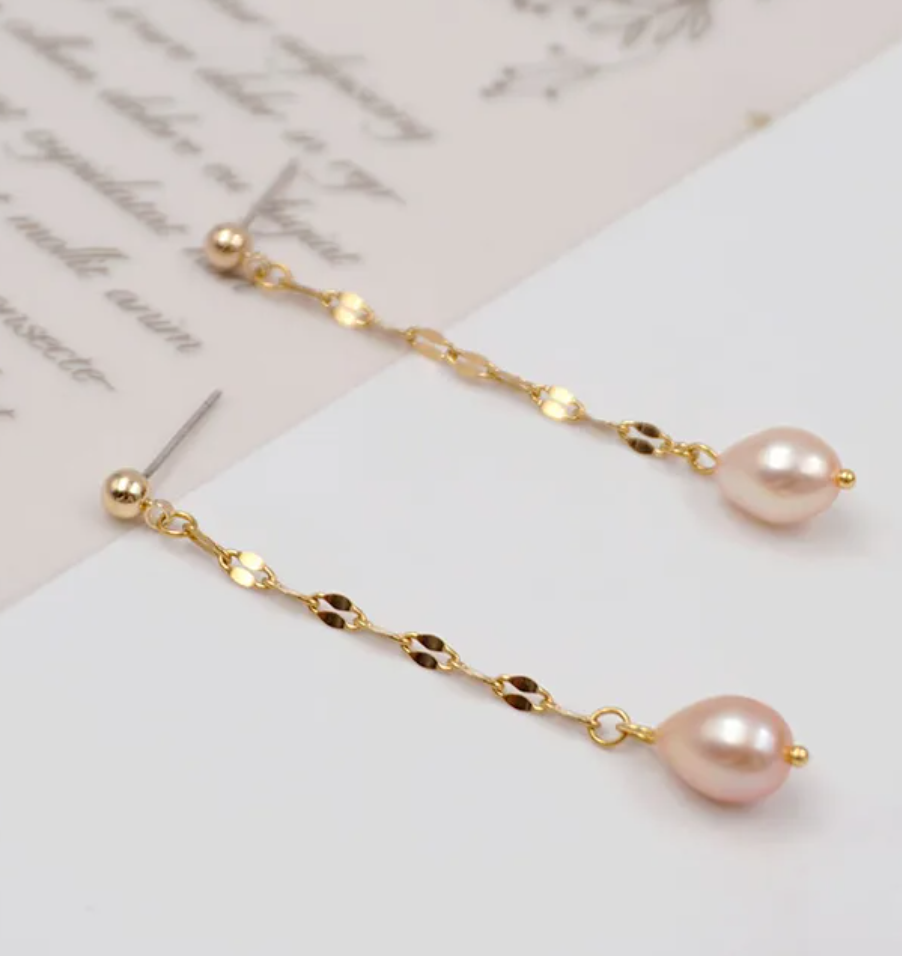 Earrings Drop Pearl  (ER34) 14K GP - NON TARNISH - Assorted Colors