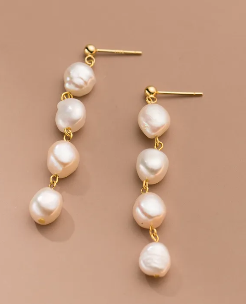Earrings Baroque Freshwater Pearl Drop (ER8) 18K GP