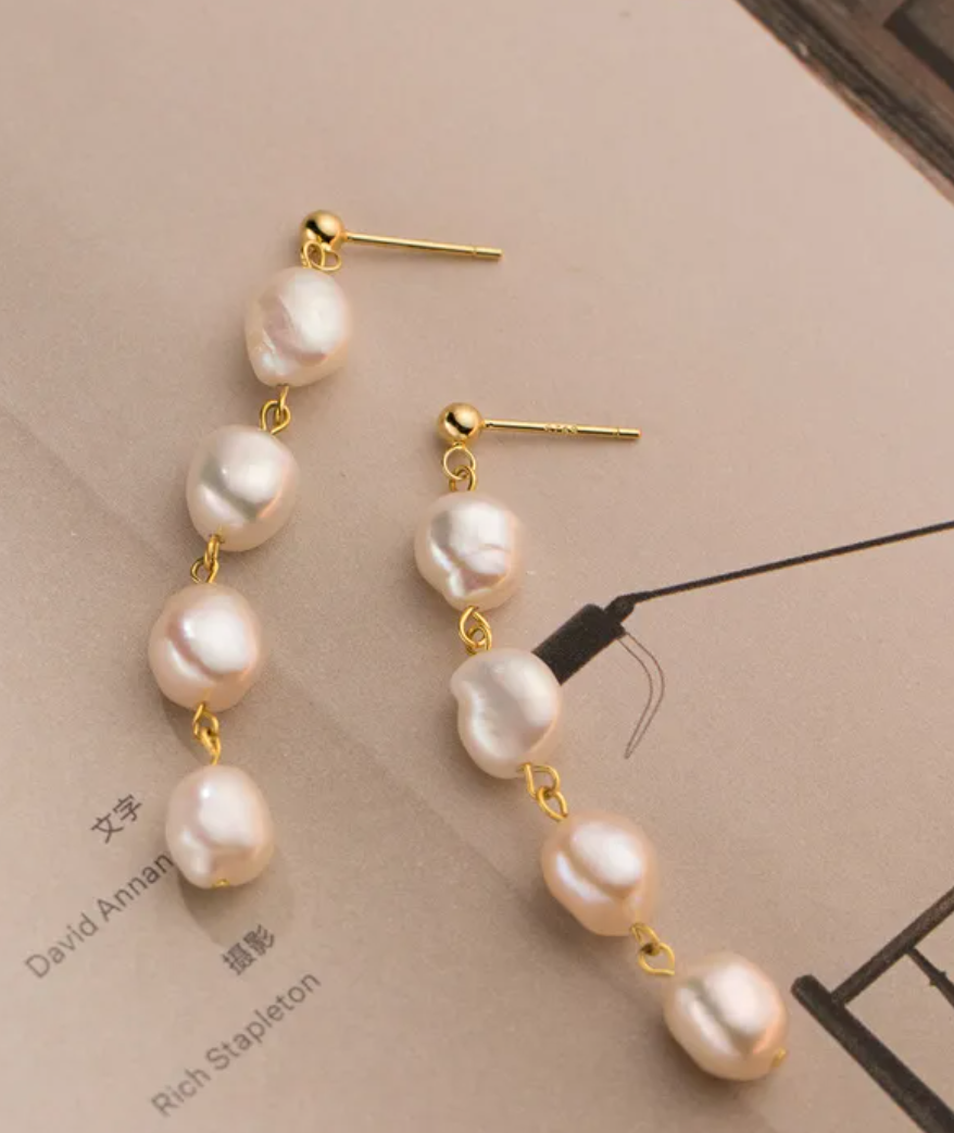 Earrings Baroque Freshwater Pearl Drop (ER8) 18K GP