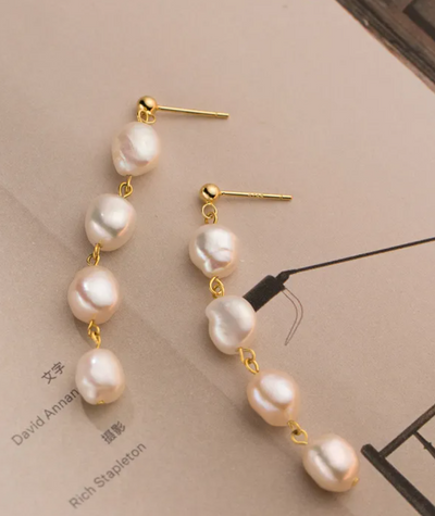 Earrings Baroque Freshwater Pearl Drop (ER8) 18K GP