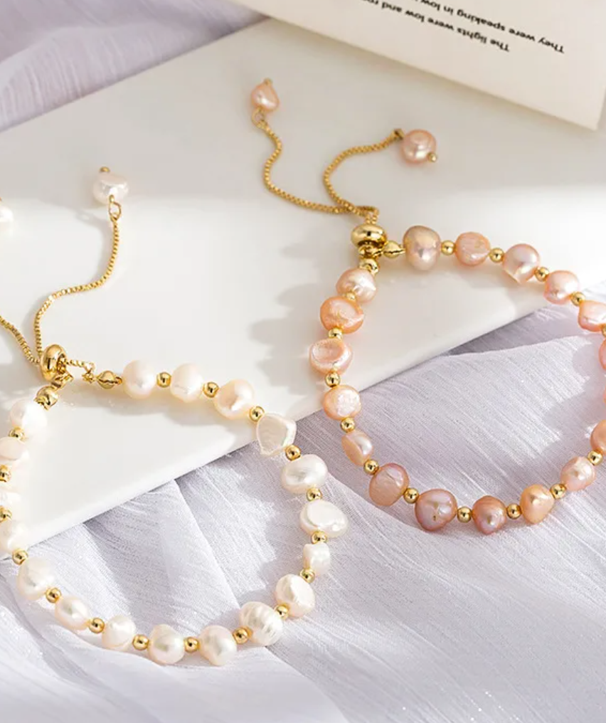 Bracelet French Fresh Water Pearl  Adjustable (BR32) 18K GP